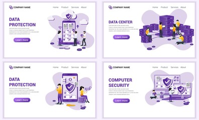 Wall Mural - set of web page design templates for data protection, computer security. can use for web banner, pos