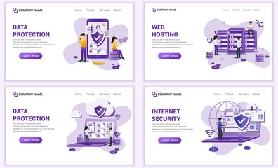 Wall Mural - set of web page design templates for data protection, internet security, hosting. can use for web ba