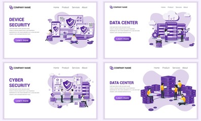 Wall Mural - set of web page design templates for cyber security, data center. can use for web banner, poster, in