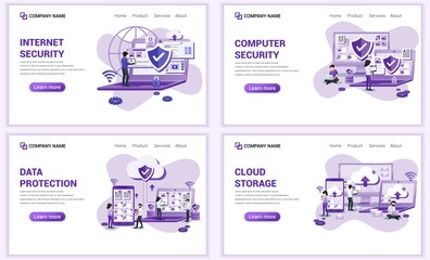 Wall Mural - set of web page design templates for internet security, cloud storage, backup data. can use for web 