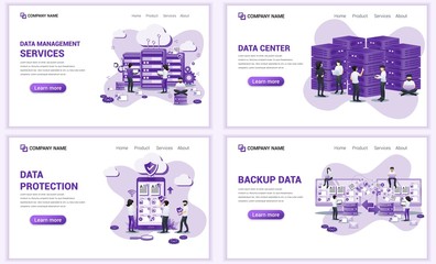 Wall Mural - set of web page design templates for backup data, data center, data protection. can use for web bann