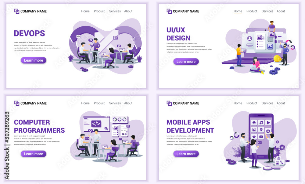 Computer Tamples Web Development Set of web page design templates for computer programmers, mobile and ...