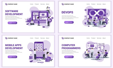 Wall Mural - set of web page design templates for computer programmers, mobile and web app development. can use f