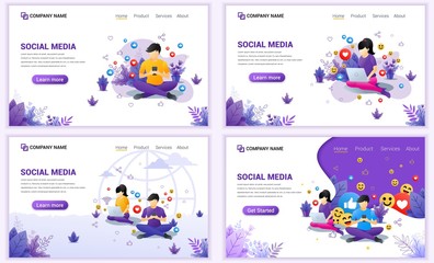 Wall Mural - set of web page design templates for social media concept. can use for web banner, poster, infograph