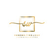 Initial S W handwriting logo design, with brush box lines gold color. handwritten logo for fashion, team, wedding, luxury logo.