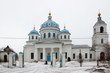 Church of the Descent of the Holy spirit with bell tower in Novoye village on winter day, main entrance