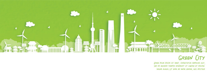Wall Mural - green city of shanghai, china. environment and ecology concept. vector illustration.