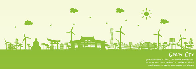 Wall Mural - green city of kobe, japan. environment and ecology concept. vector illustration.