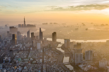 Cityscape at sunset evening in Ho Chi Minh, Vietnam