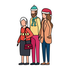 Poster - cute grandmother with young couple using christmas hat