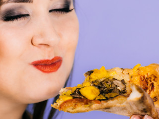 Sticker - Woman eating hot pizza slice