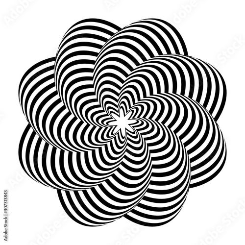 Rotation design element. 3D illusion. Op art lines pattern.