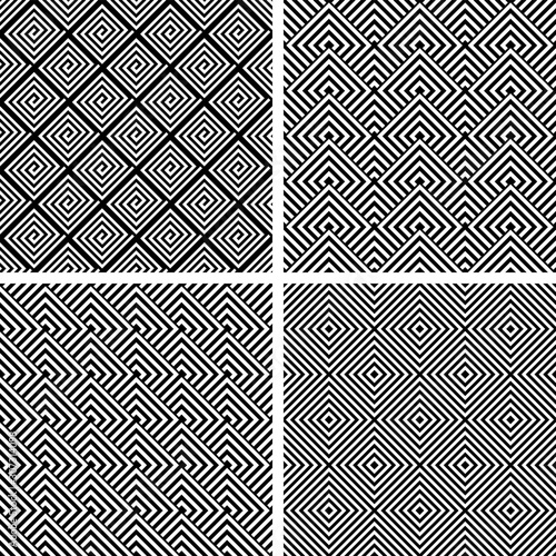 Seamless patterns set. Geometric black and white textures.