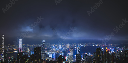Night Hong Kong view from the Victoria peak hill. Wallpaper Mural