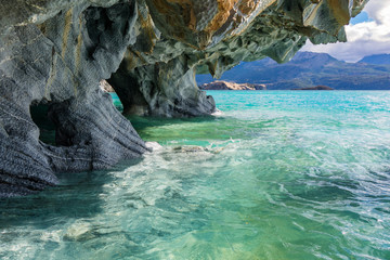 Wall Mural - Marble caves (Capillas del Marmol), General Carrera lake, landscape of Lago Buenos Aires, Patagonia, Chile