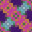 Creative colorful abstract mosaic seamless regular pattern in vivid purple pink orange green blue shades