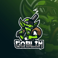 Wall Mural - goblin mascot logo design vector with modern illustration concept style for badge, emblem and tshirt printing. smart goblin illustration with guns in hand.