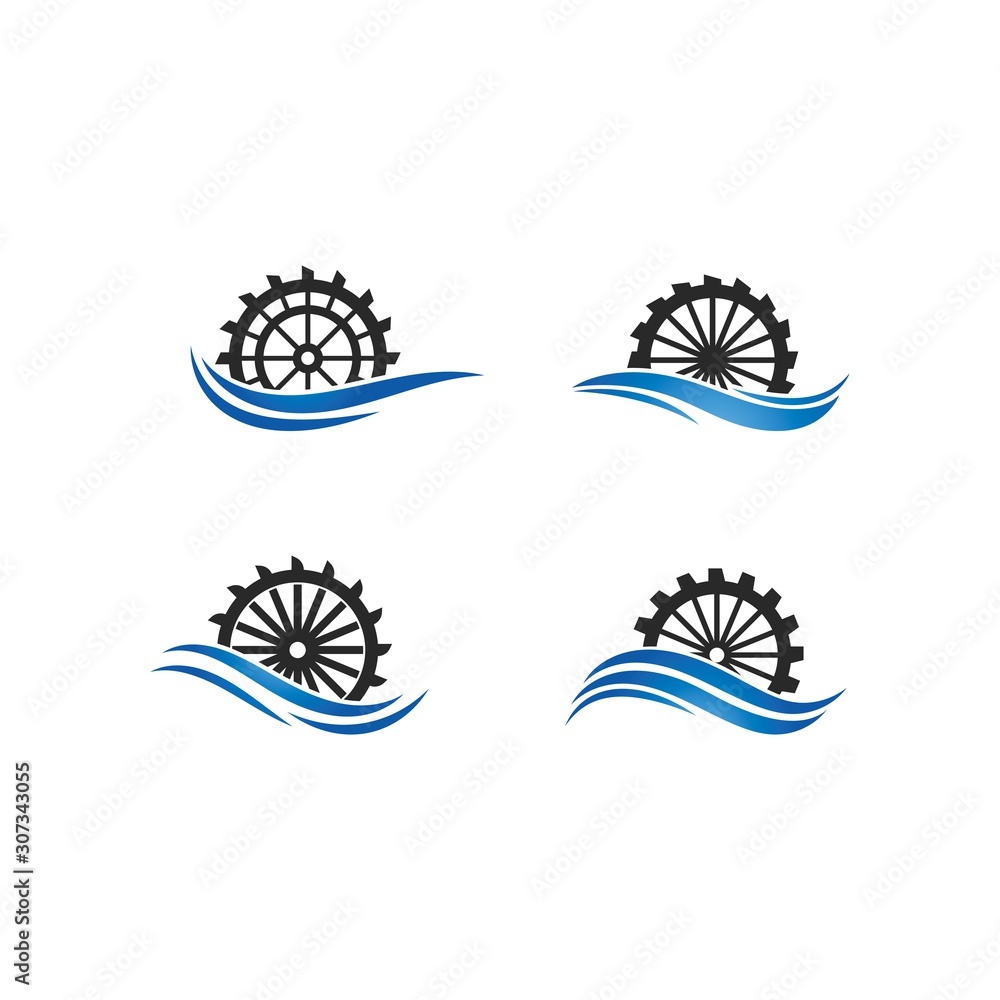 Water mill logo vector icon concept illustration design  - obrazy, fototapety, plakaty 