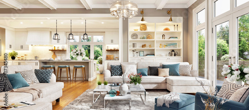 Fotografía Luxurious interior design living room and white kitchen