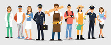 People Group Different Job Set,  Flat Vector Illustration Background