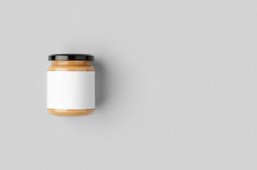 Wall Mural - Peanut, almond, nut butter jar mockup with blank label.