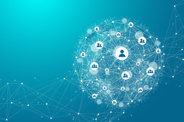 Leinwandbilder - Global network connection concept. Big data visualization. Social network communication in the global computer networks. Internet technology. Business. Science. Vector illustration