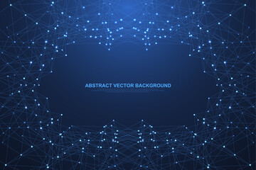 Fototapete - Technology abstract lines and dots connect background. Lines plexus connection digital data and big data concept. Digital data visualization. Vector illustration.