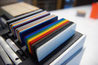 © dannyburn - designer pantone colour swatches plastic laminate example set in and industrial creative office. interior design, product design, graphic design and artists colour swatches. creative industry.
