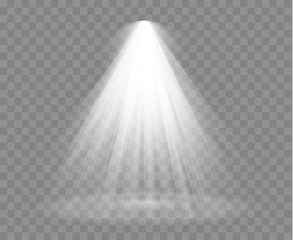 Sticker - Spotlight isolated on transparent background. Vector sunlight with rays and beams. Vector glowing light effect