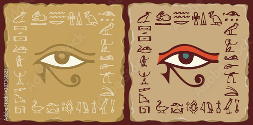 Cuadros en Lienzo Two vector banners in the form of ceramic tiles with Eye of Horus and hieroglyphs