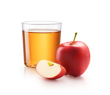 A Glass Of Apple Juice With Red Apples Isolated On White Background