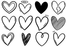 Collection Set Of Hand Drawn Scribble Hearts Isolated On White Background