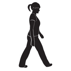 vector, isolated, silhouette with lines a woman is walking