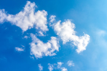 blue sky with clouds on a clear day and good weather in the morning, fluffy and soft white clouds
