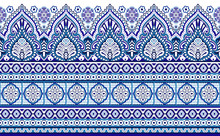Seamless Blue Border With Traditional Asian Design Elements On White Background