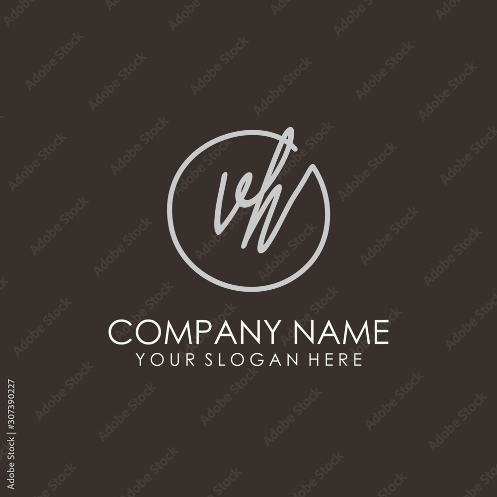 VH initials signature logo. Handwritten vector logo template connected ...