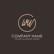 WU initials signature logo. Handwritten vector logo template connected to a circle. Hand drawn Calligraphy lettering Vector illustration.