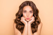 Close-up portrait of her she nice-looking attractive lovely feminine sensual cheerful funny girlish wavy-haired girl sending kiss pout lips organic detox isolated over beige pastel color background