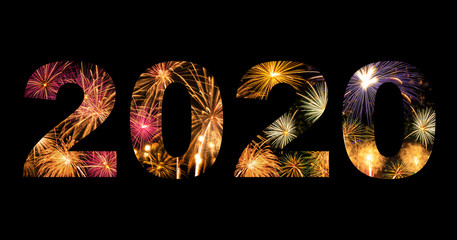 New year celebration fireworks on text 2020 for new year's event