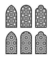 Arabesque Arch Window Or Door Set. Cnc Pattern, Laser Cutting, Vector Template Set For Wall Decor, Hanging, Stencil, Engraving
