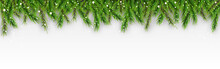 Merry Christmas Decorative With Snow Falling Pine Branches