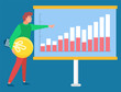 © robu_s - Man standing with light bulb near statistics chart and looking on it. Business tools for innovations and cooperation. Vector illustration flat style