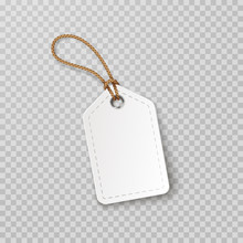 Tag With Rope Isolated On Transparent Background. Cardboard Label, Paper Sale Or Gift Empty Sticker And String. Vector Blank Realistic Price Banner, Promo Offer Mockup..