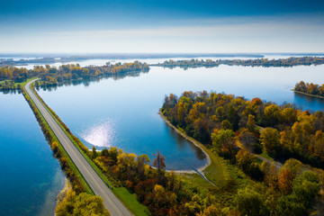 Autumn aerial view of St.Lawrence Park in the thousand islands, Canada