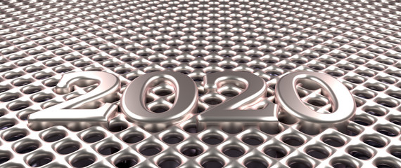 Sticker - Silver metal grid background with Year 2020, 3d rendering