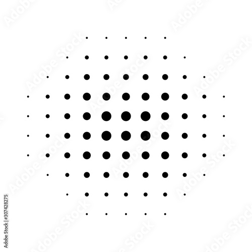 Halftone circles, halftone dot pattern. Black dots isolated on a white backgr...