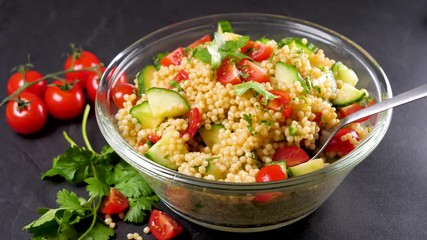 Poster - mixed vegetable salad with pasta, tomato and cucumber