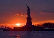 Statue Of Liberty At Sunset