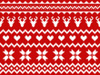 Nordic traditional seamless pattern. Norway Christmas sweater. Red and white knitted Christmas pattern with deers, hearts and snowflakes. Hygge. Scandinavian winter pattern