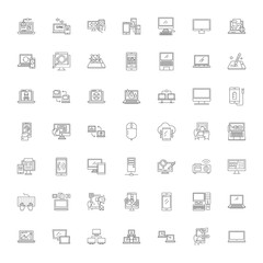 Wall Mural - Desktop pc line icons, signs, symbols vector, linear illustration set